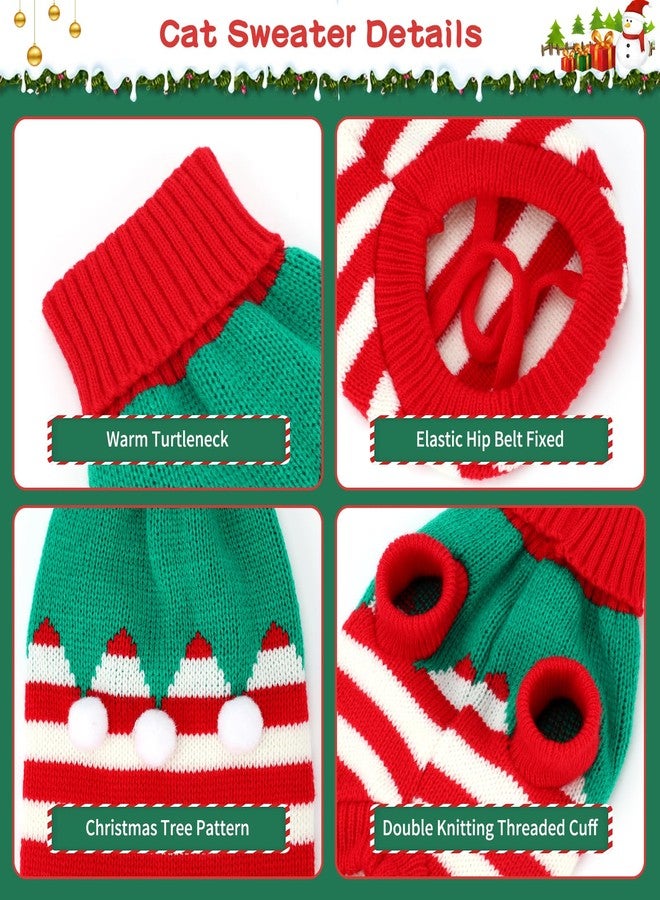 BWOGUE 2 Packs Cat Christmas Sweater Dog Sweaters Pet Cat Winter Knitwear Warm Clothes Christmas Tree with Ball Pet Sweaters for Kittys and Small Dogs - Image 3
